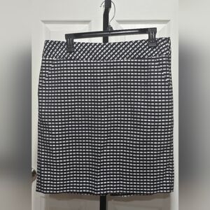 Trina Turk Pencil Skirt Navy Blue & White Geometric Pattern